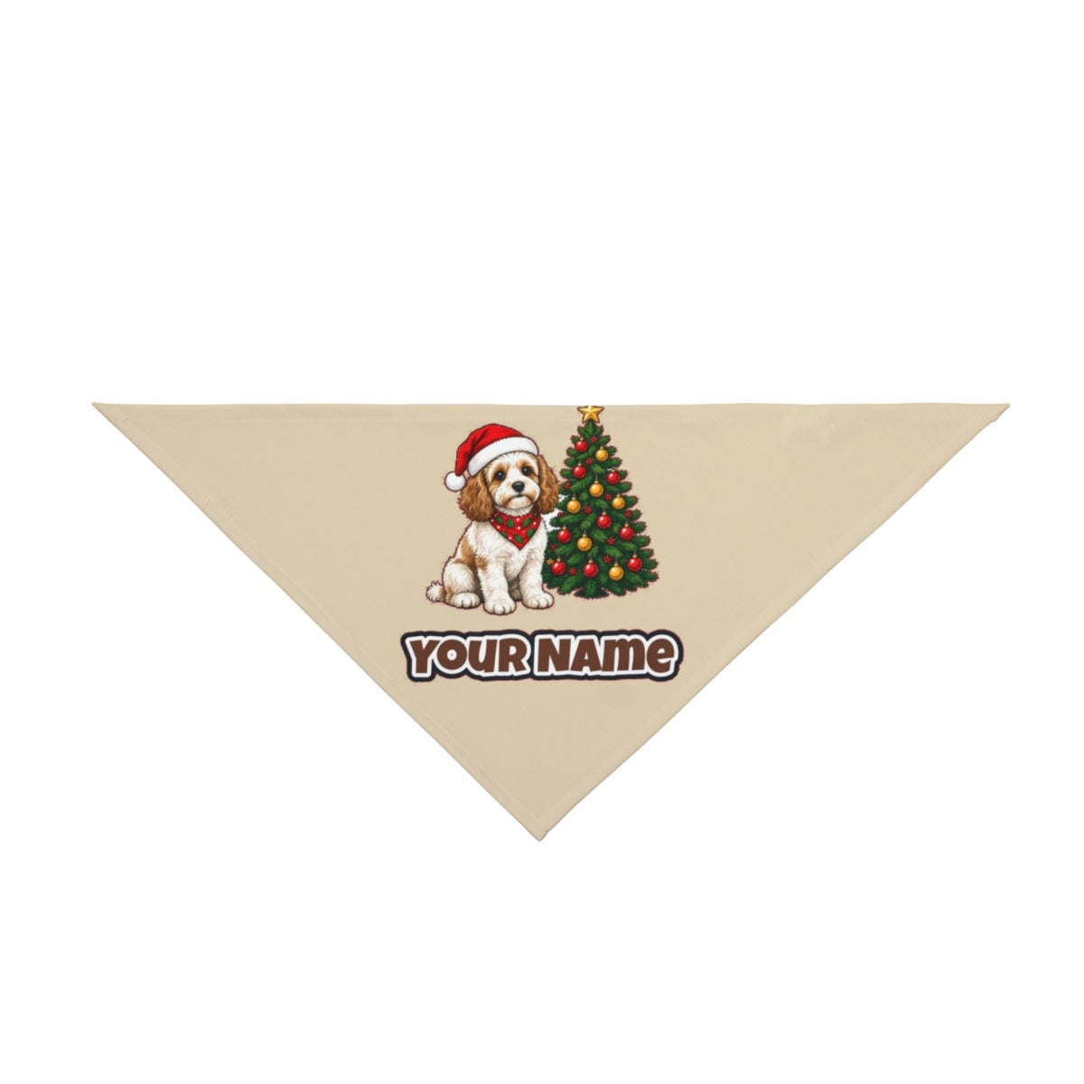 Cavoodle personalised Christmas pet bandana in beige, tie-on style