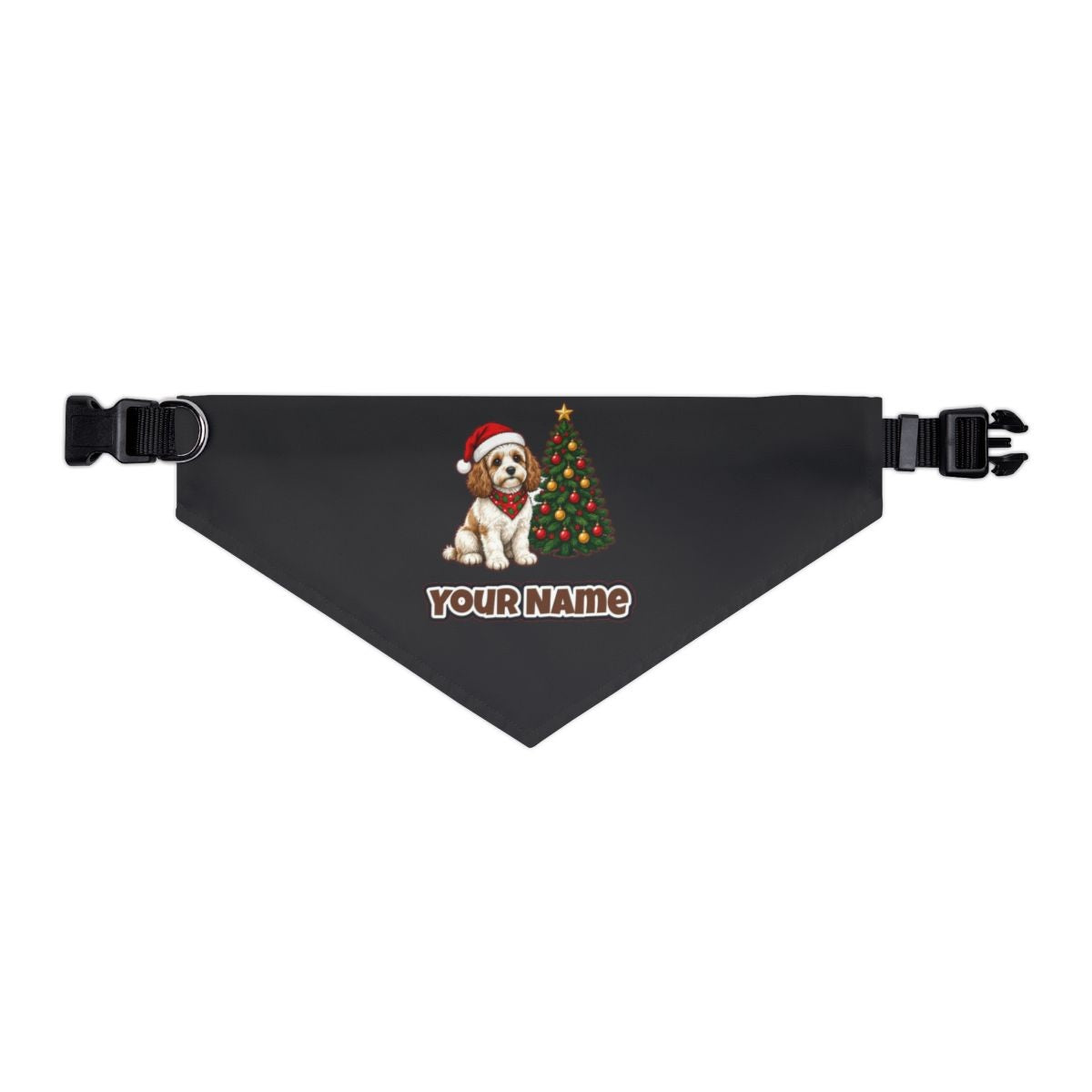 Cavoodle personalised Christmas pet bandana in black, collar with buckle