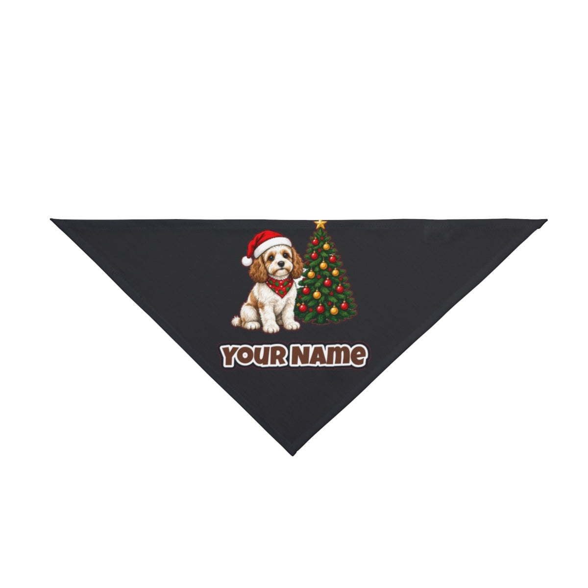 Cavoodle personalised Christmas pet bandana in black, tie-on style