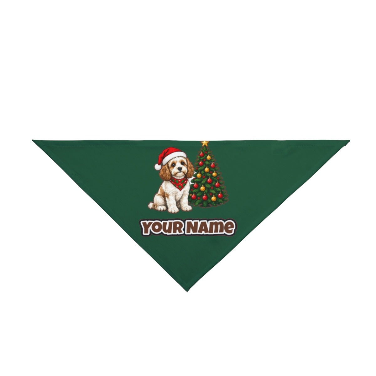 Cavoodle personalised Christmas pet bandana in green, tie-on style