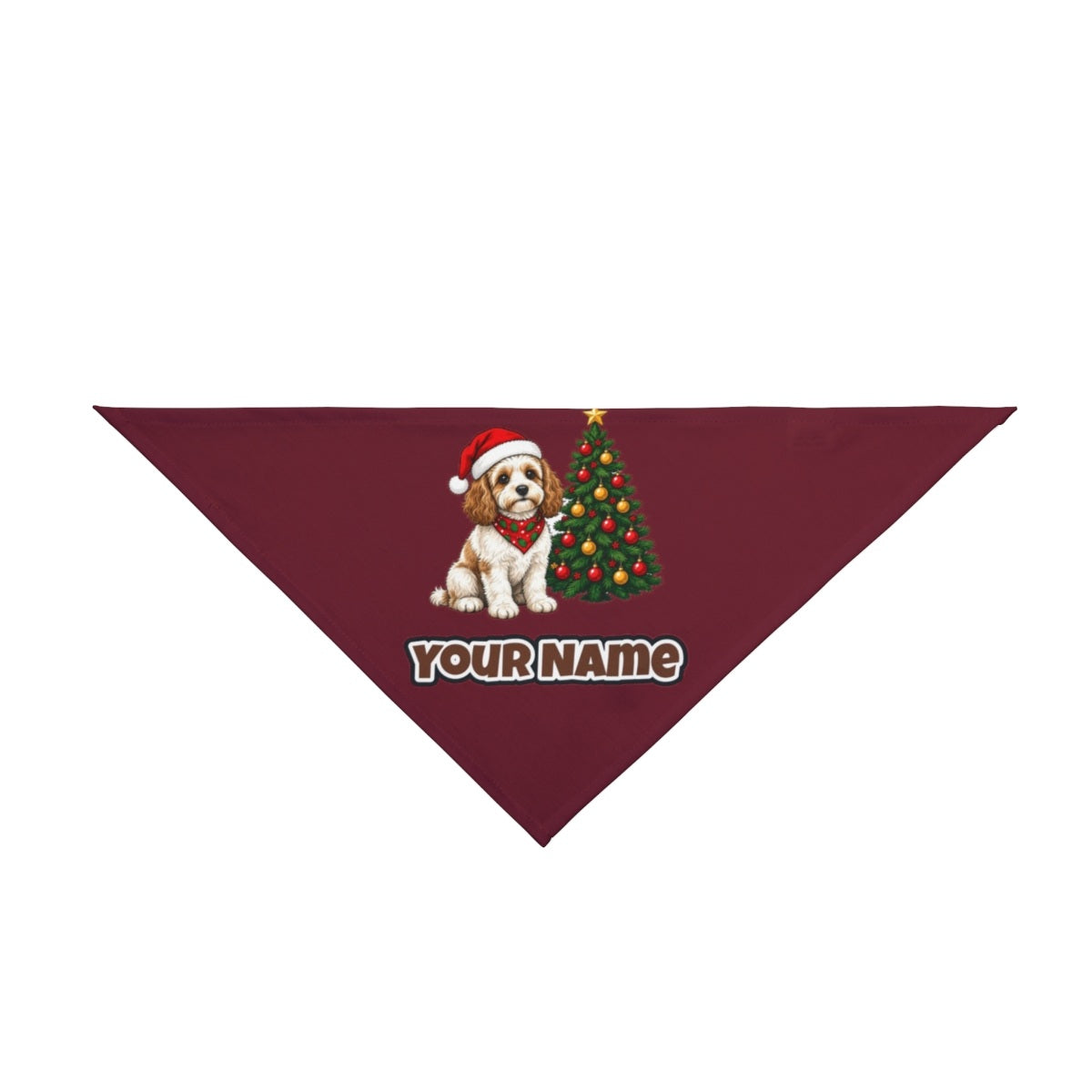 Cavoodle personalised Christmas pet bandana in maroon, tie-on style