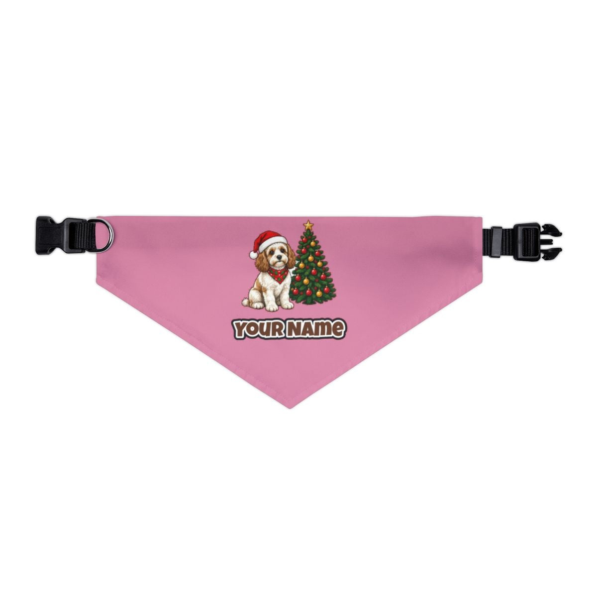 Cavoodle personalised Christmas pet bandana in pink, collar with buckle
