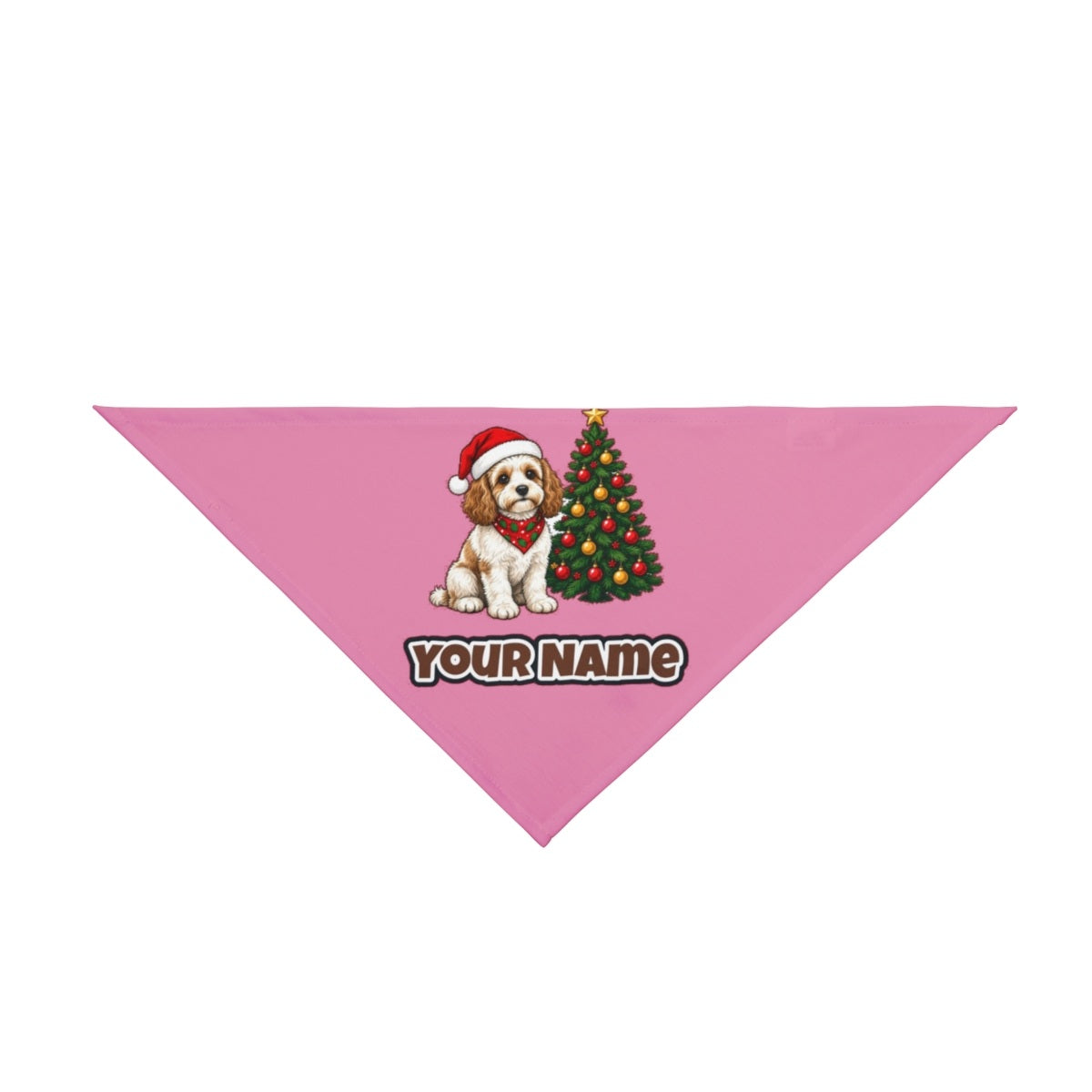 Cavoodle personalised Christmas pet bandana in pink, tie-on style
