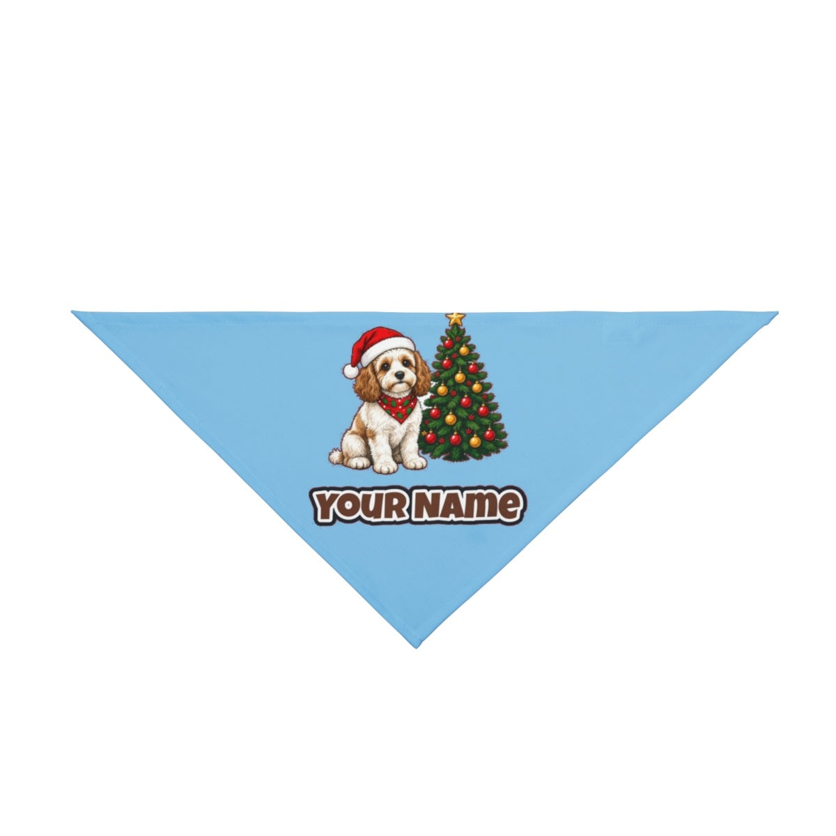 Cavoodle personalised Christmas pet bandana in sky blue, tie-on style