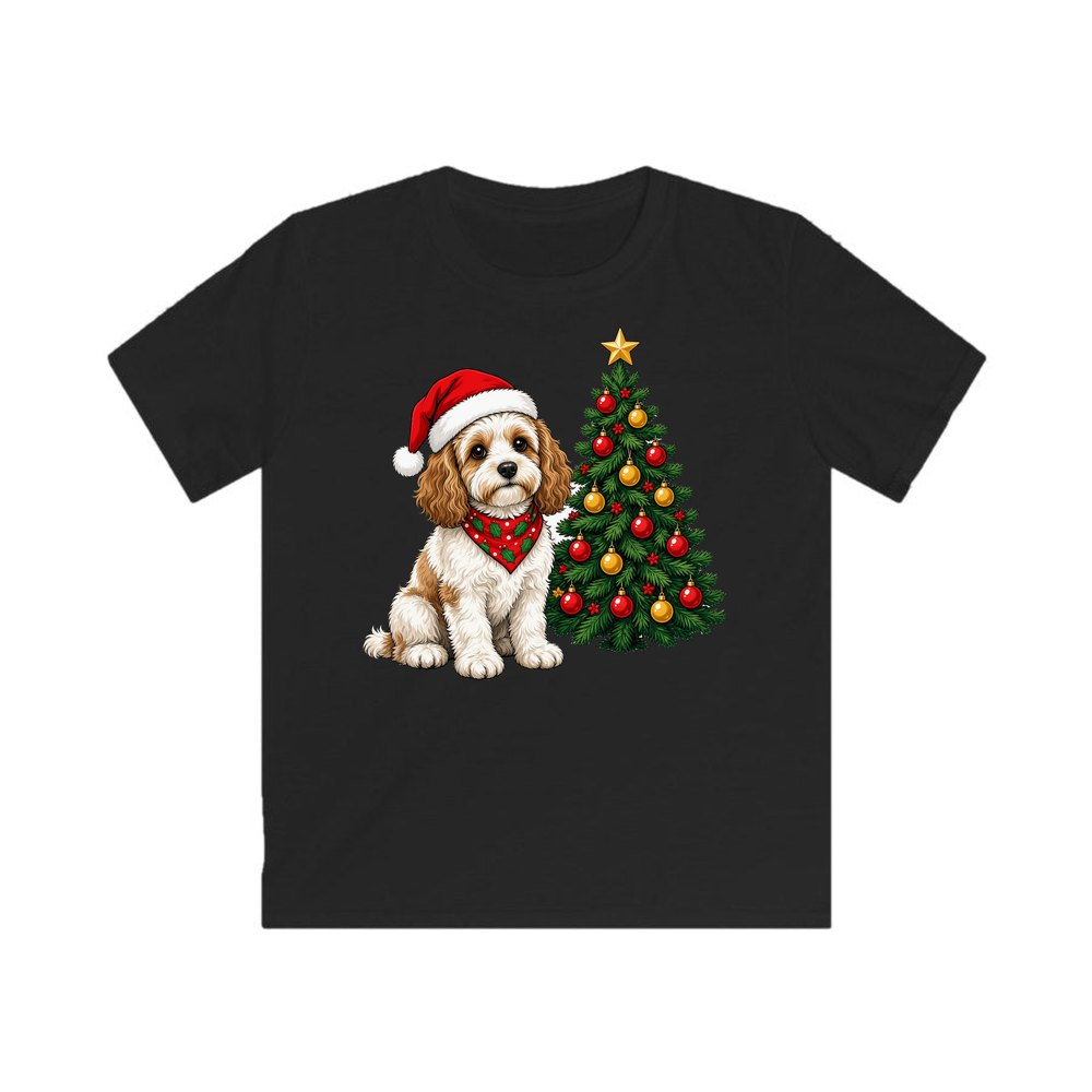 Cavoodle personalised kids Christmas tee in black