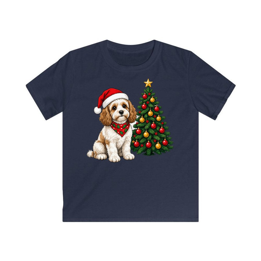 Cavoodle personalised kids Christmas tee in navy