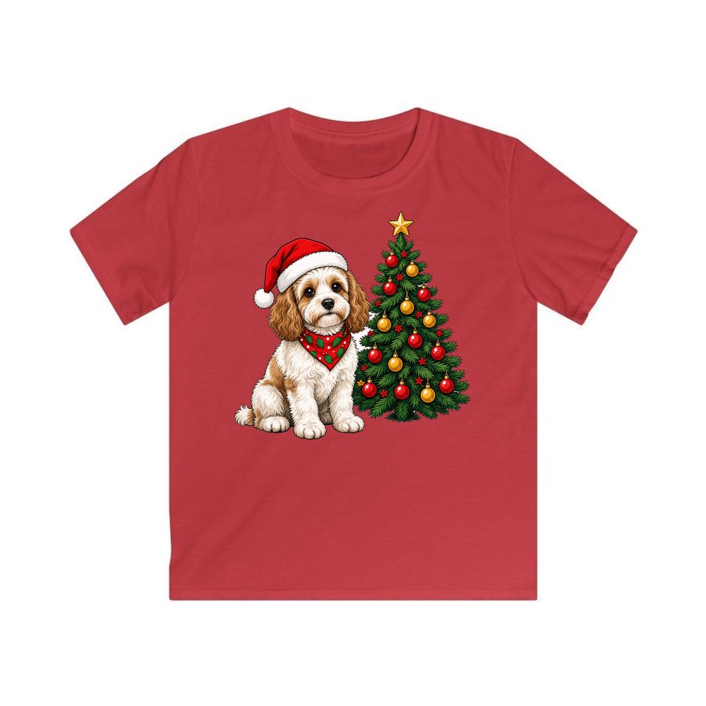 Cavoodle personalised kids Christmas tee in red