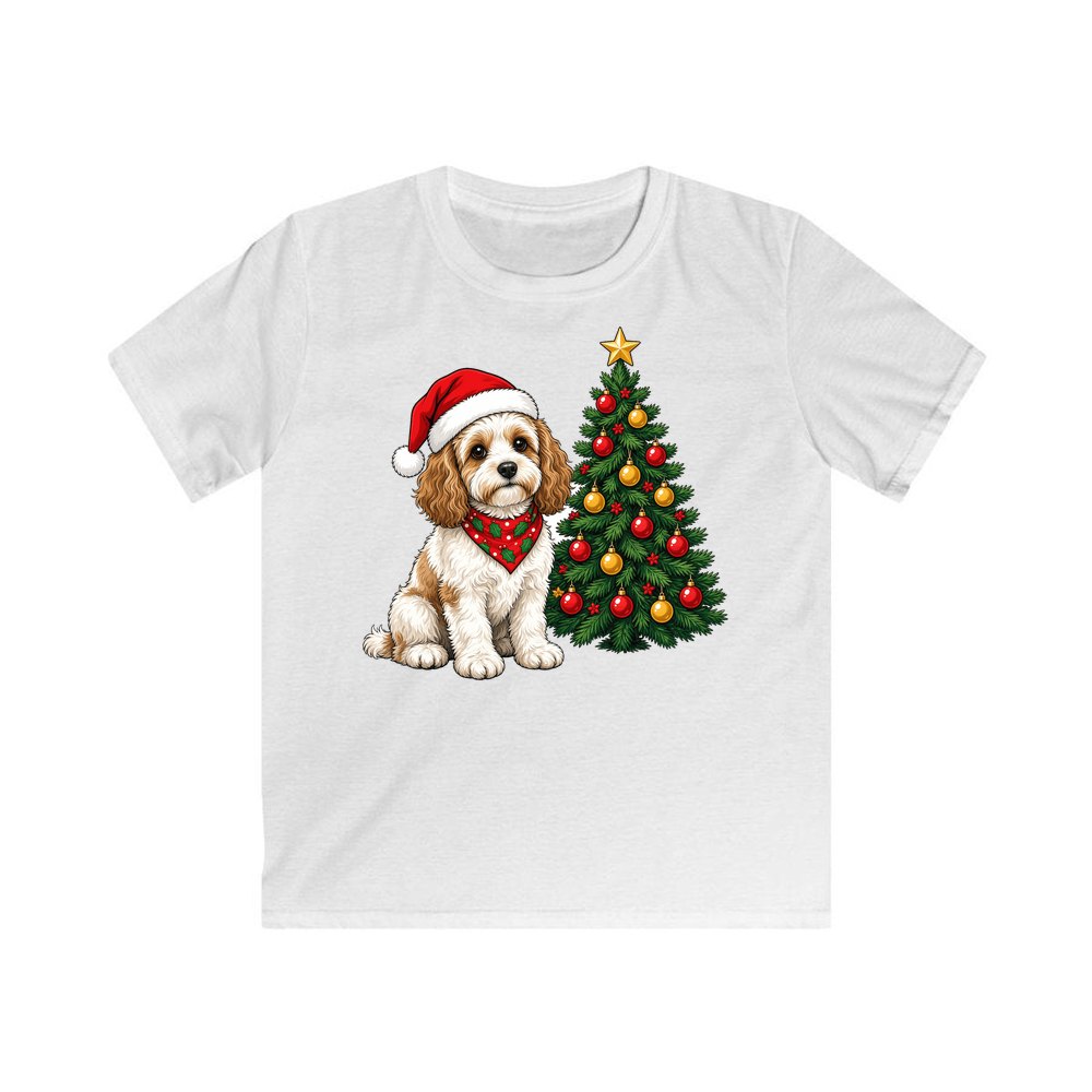 Cavoodle personalised kids Christmas tee in white