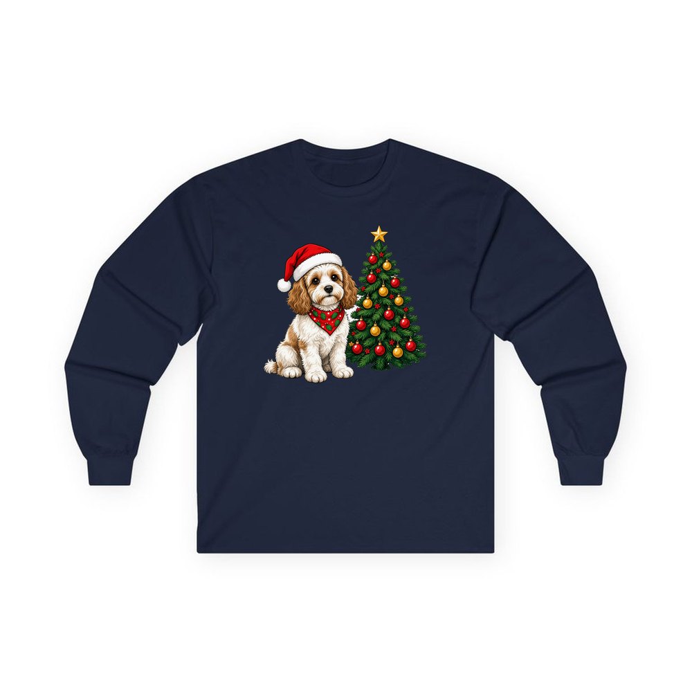 Cavoodle personalised long sleeve Christmas T-shirt in navy