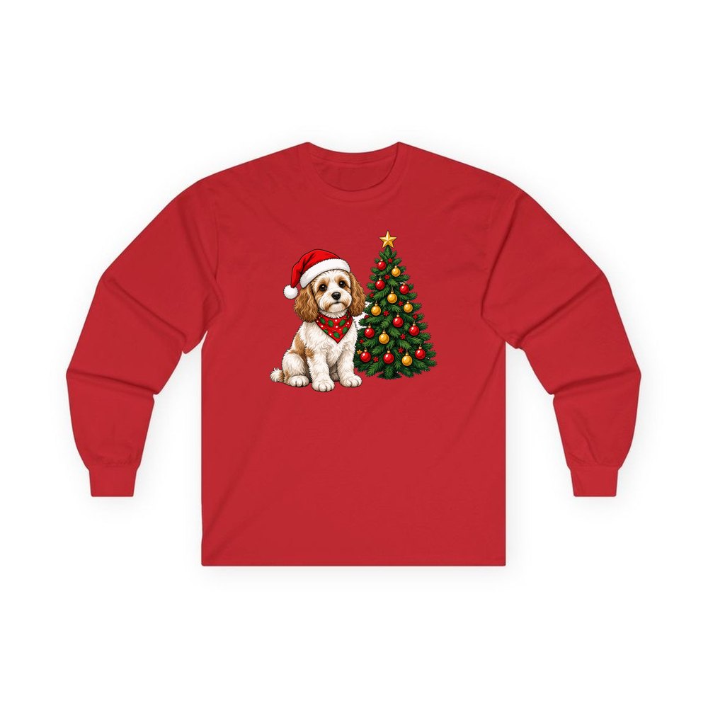 Cavoodle personalised long sleeve Christmas T-shirt in red