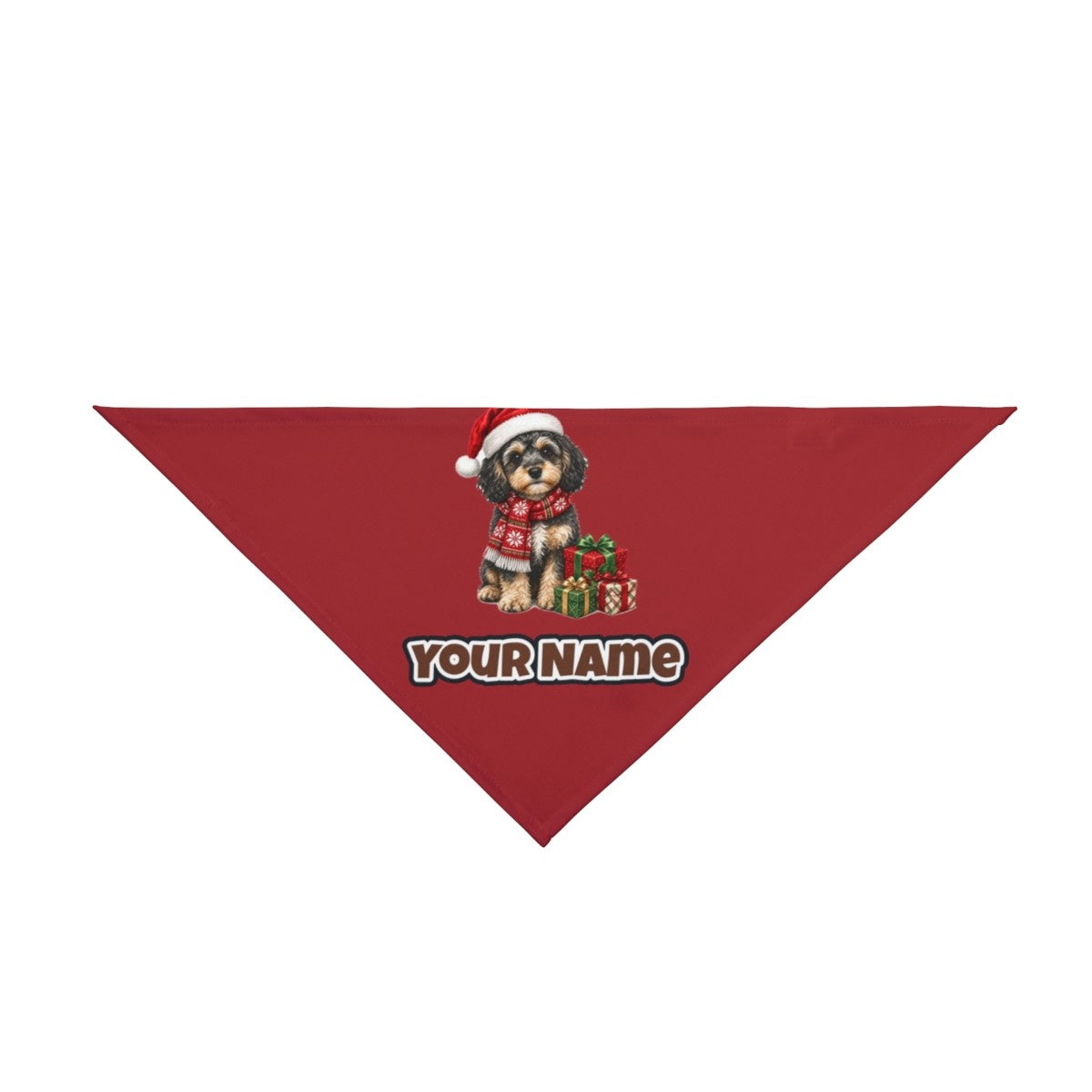 Cavoodle in a Christmas Scarf personalised Christmas pet bandana, tie-on style