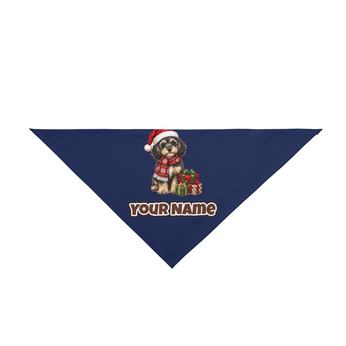 Cavoodle in a Christmas Scarf personalised Christmas pet bandana in navy, tie-on style