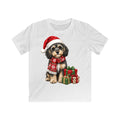 Cavoodle In A Christmas Scarf Kids Christmas Tee design on a white kids tee