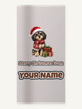 Cavoodle in a Christmas Scarf Personalised Beach Towel
