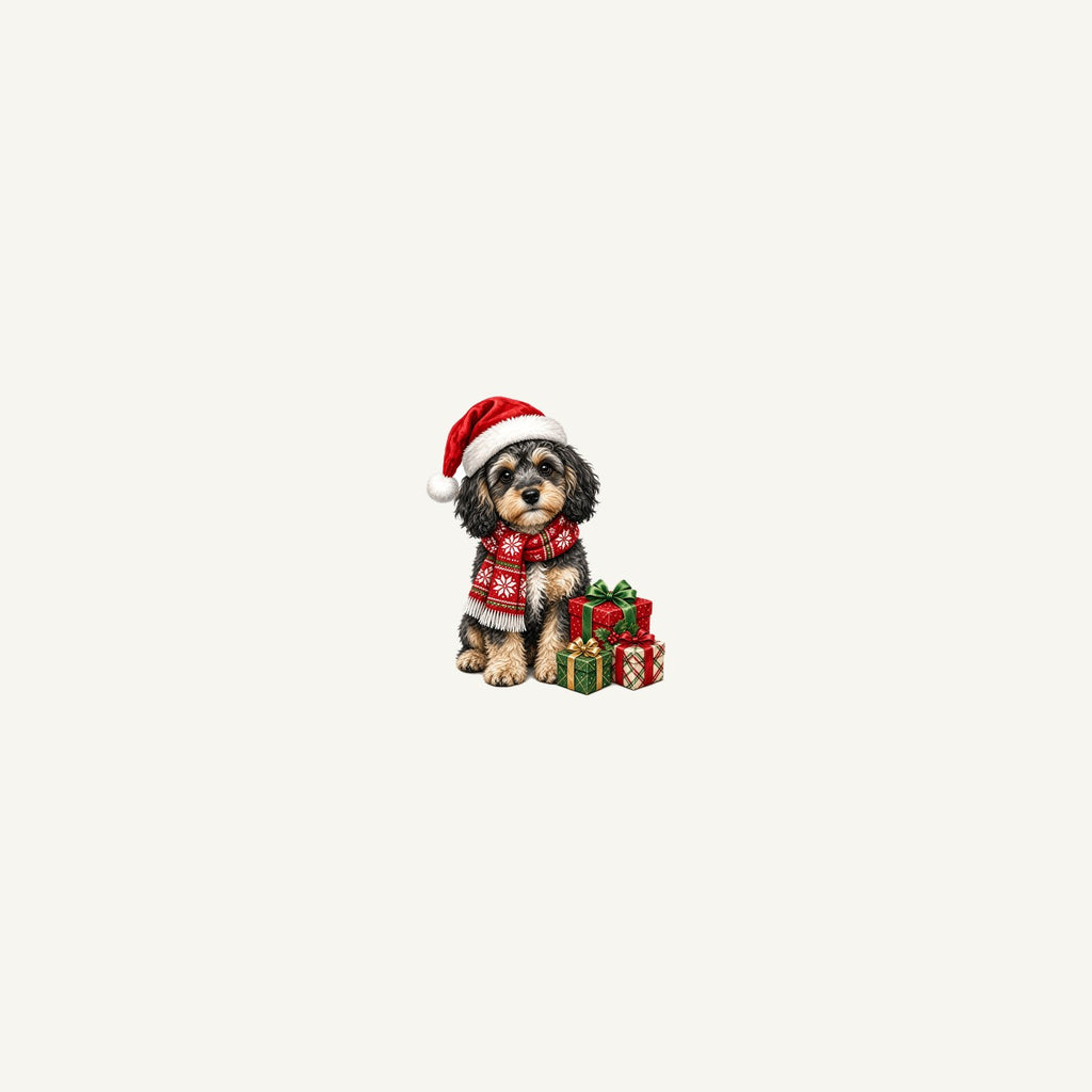 Cavoodle in a Christmas Scarf Personalised Beach Towel