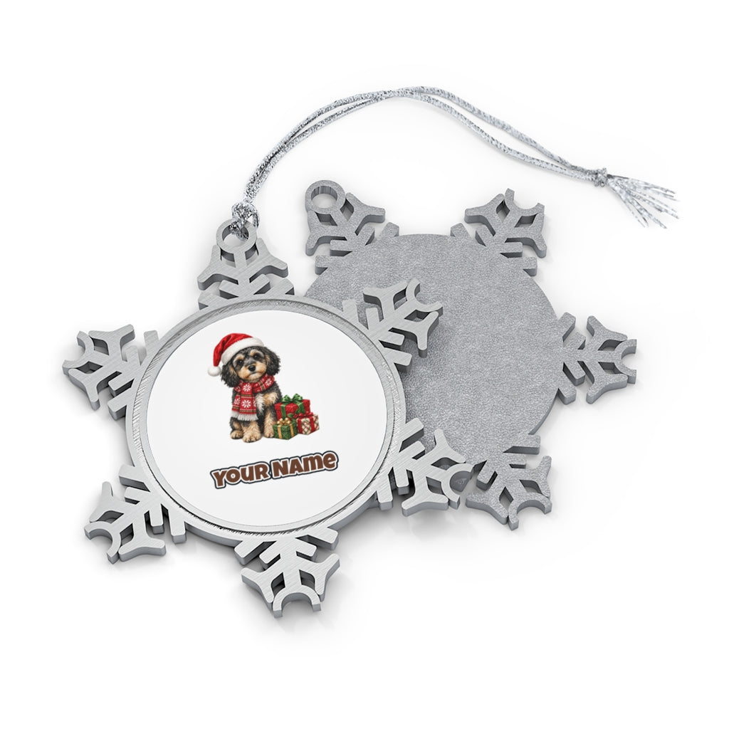 Cavoodle in a Christmas Scarf Personalised Pewter Christmas Ornament