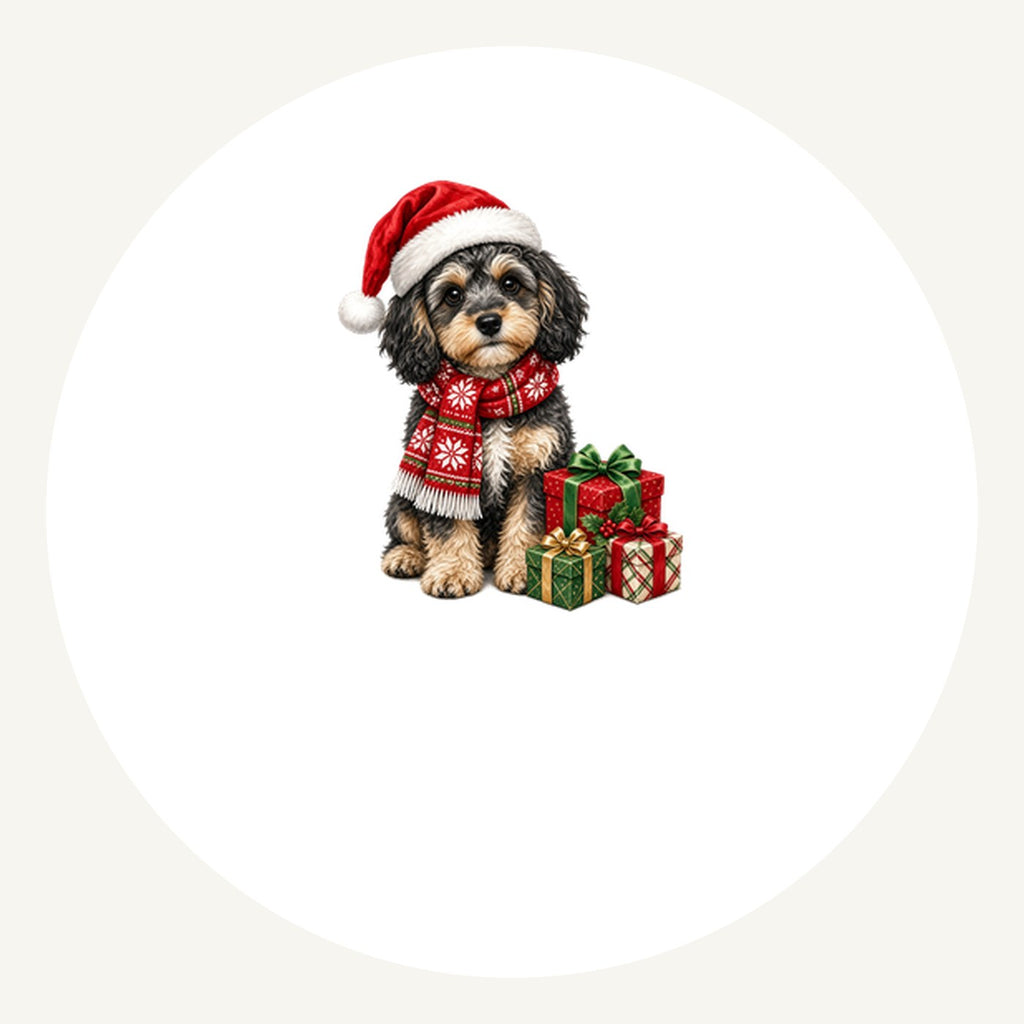 Cavoodle in a Christmas Scarf Personalised Pewter Christmas Ornament