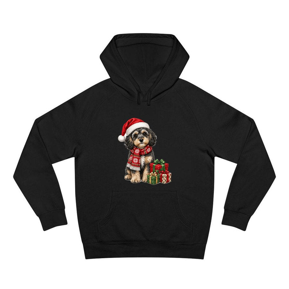 Cavoodle in a Christmas Scarf personalised Christmas hoodie in black