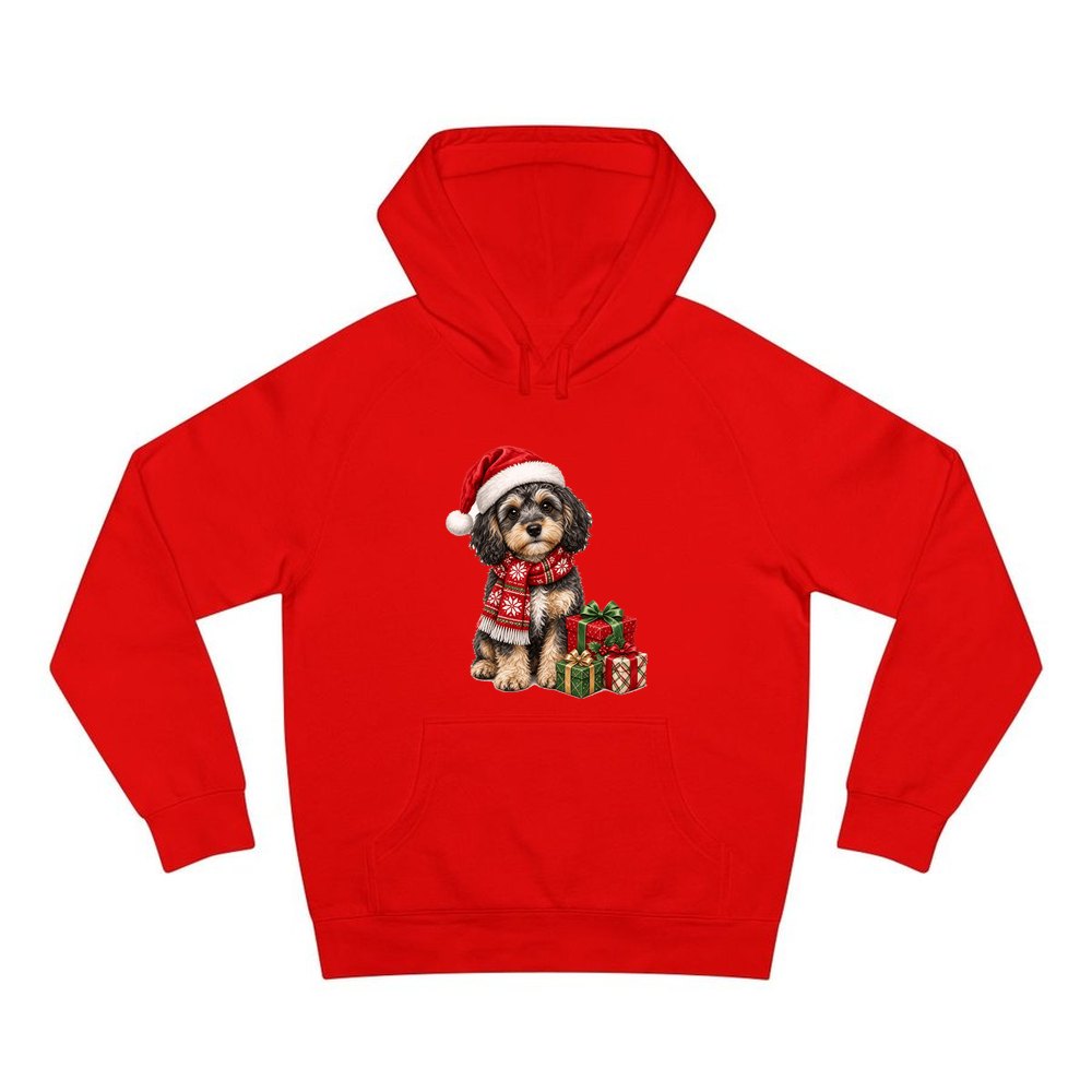 Cavoodle in a Christmas Scarf personalised Christmas hoodie in red