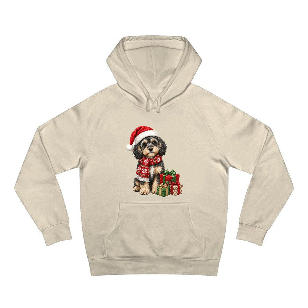 Cavoodle in a Christmas Scarf personalised Christmas hoodie in sand