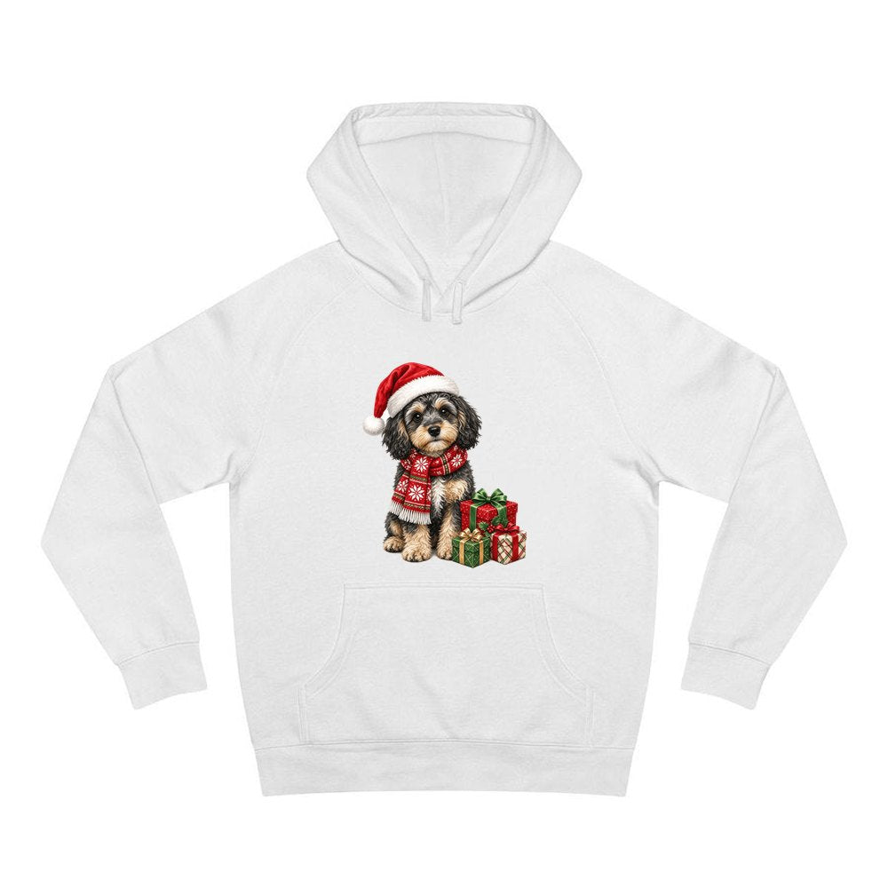 Cavoodle in a Christmas Scarf personalised Christmas hoodie in white