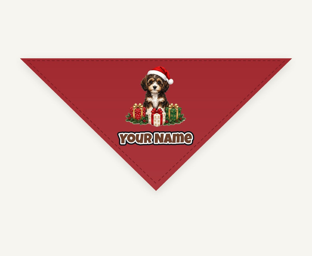Cavoodle Puppy with Presents personalised Christmas pet bandana, tie-on style
