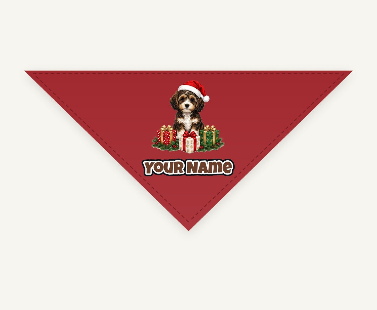 Cavoodle Puppy with Presents personalised Christmas pet bandana, tie-on style