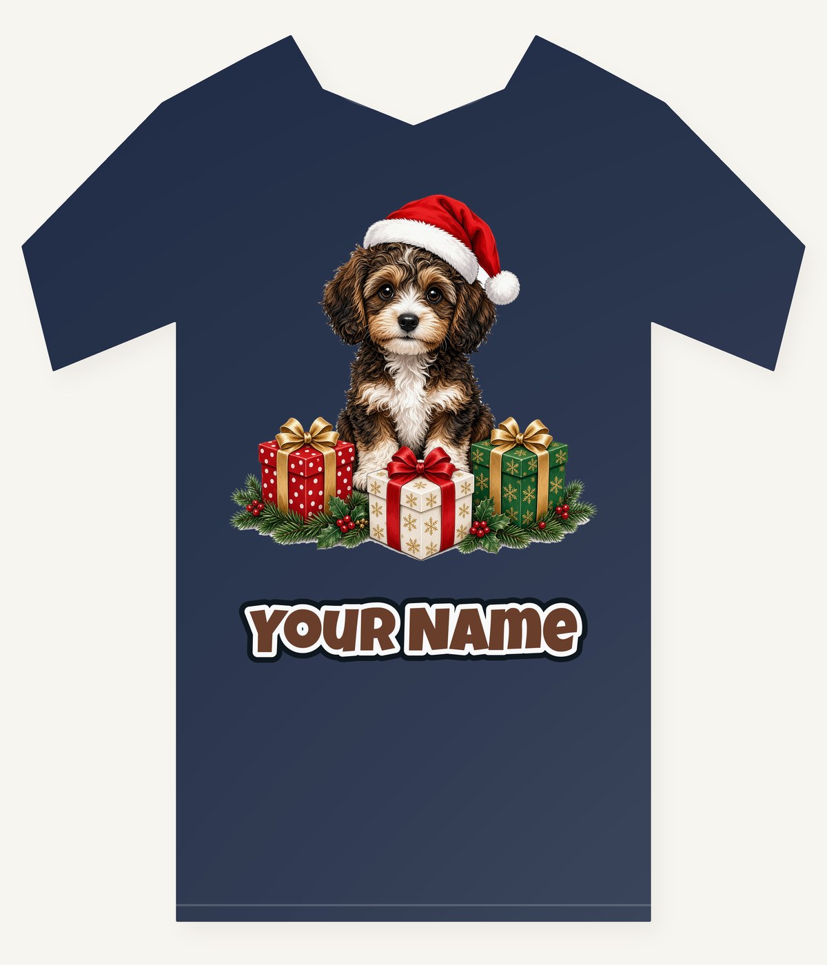 Cavoodle Puppy with Presents Personalised Kids Tee and Baby Bodysuit
