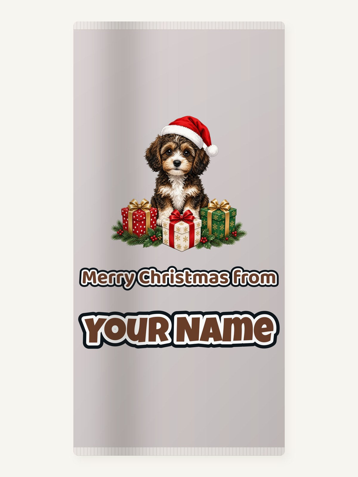Cavoodle Puppy with Presents Personalised Beach Towel