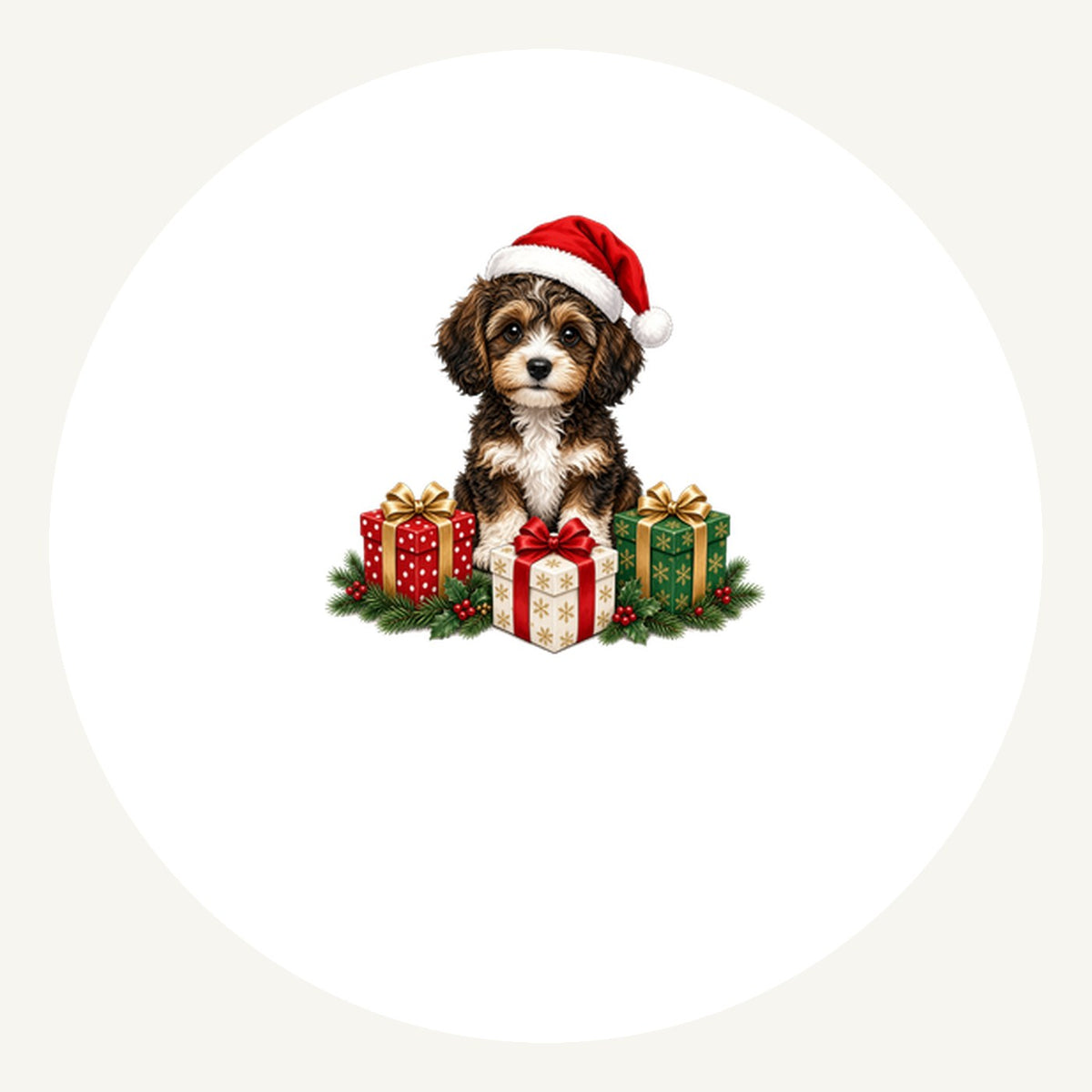 Cavoodle Puppy with Presents Personalised Pewter Christmas Ornament