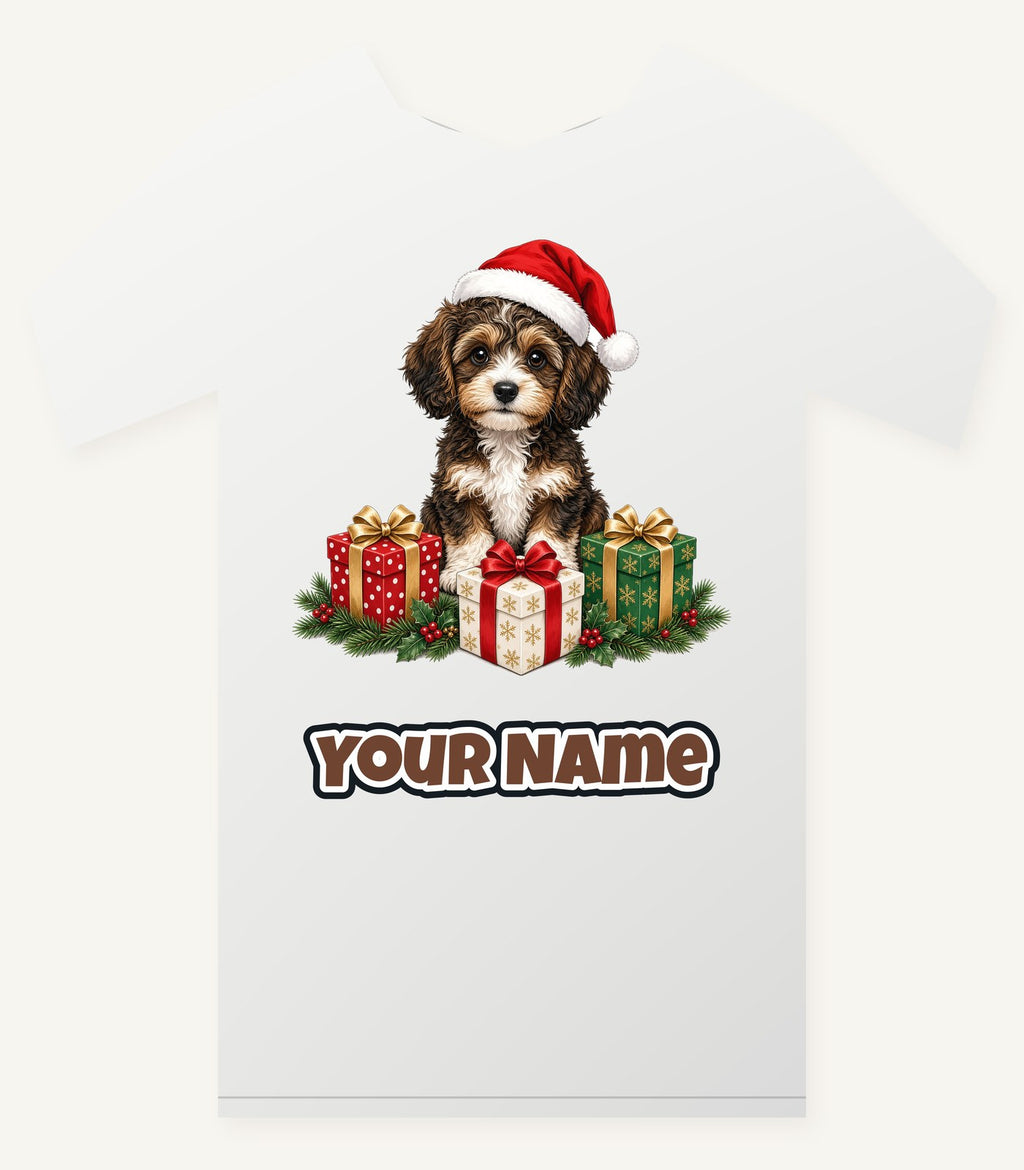 Cavoodle Puppy with Presents Personalised Christmas T-Shirt and Hoodie