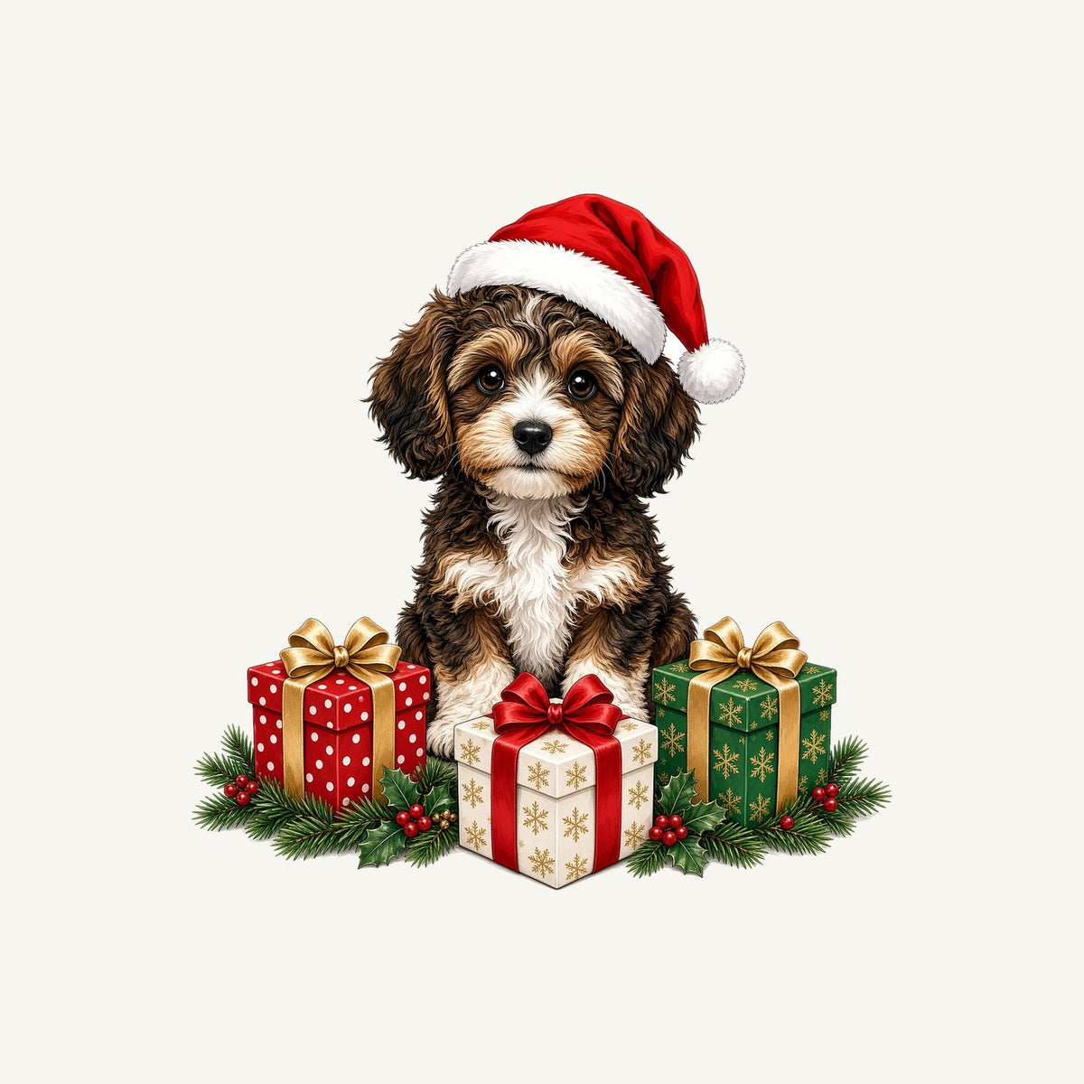 Cavoodle Puppy with Presents Personalised Christmas T-Shirt and Hoodie