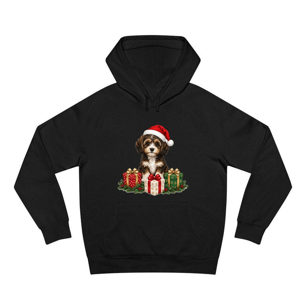 Cavoodle Puppy with Presents personalised Christmas hoodie in black