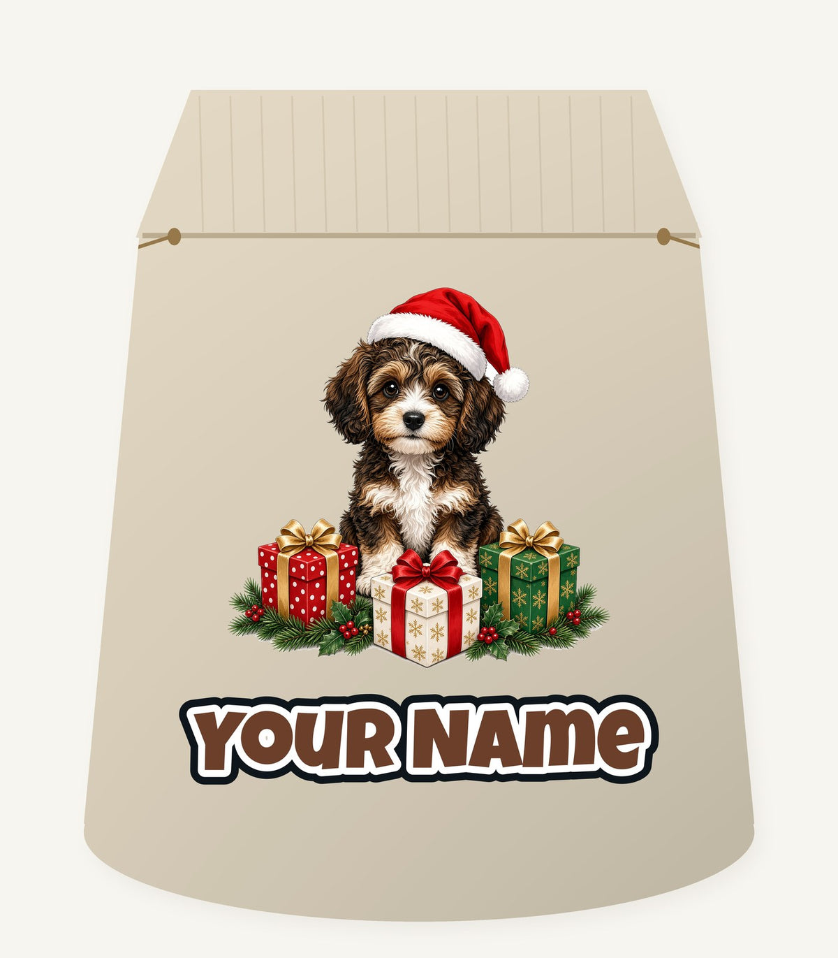 Cavoodle Puppy with Presents Personalised Santa Sack