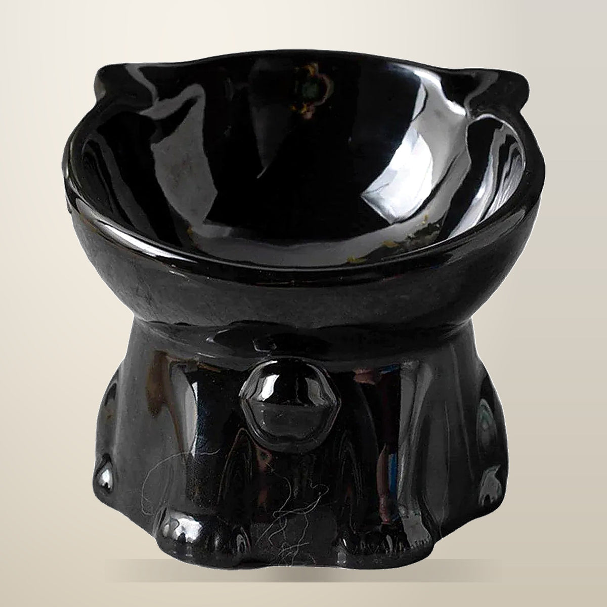 Raised Ceramic Cat Bowl, 15 Degree Tilt, 160 ml, on a plain cream background