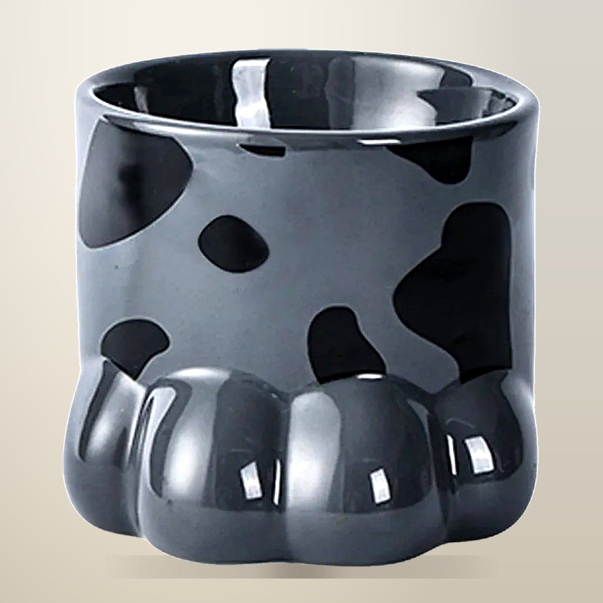 Paw Shaped Ceramic Cat Bowl, 260 ml, Grey, on a plain cream background