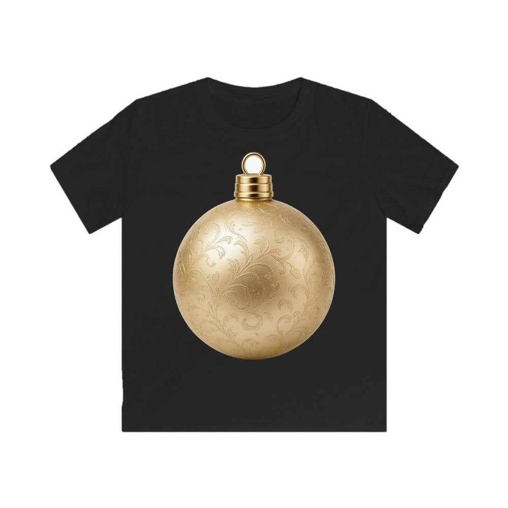 Champagne Gold Bauble personalised kids Christmas tee in black
