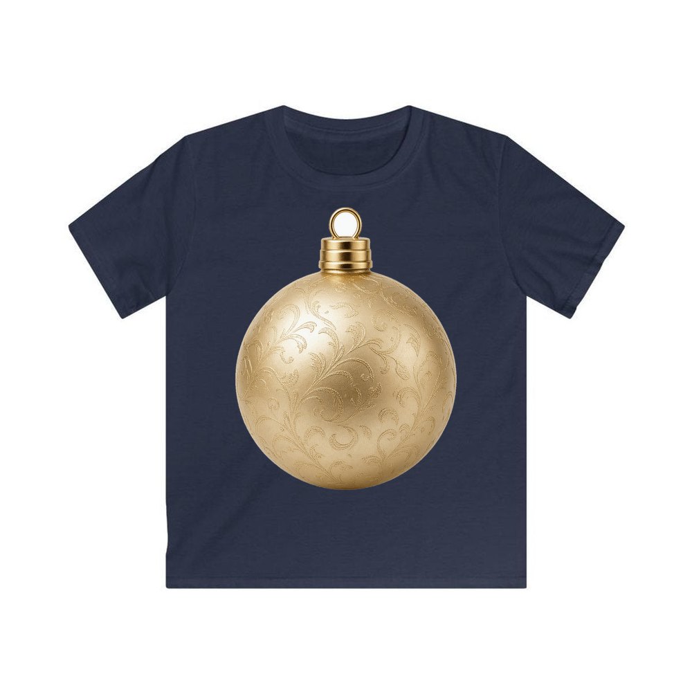 Champagne Gold Bauble personalised kids Christmas tee in navy