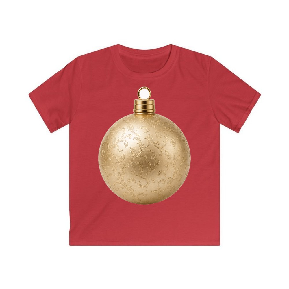Champagne Gold Bauble personalised kids Christmas tee in red