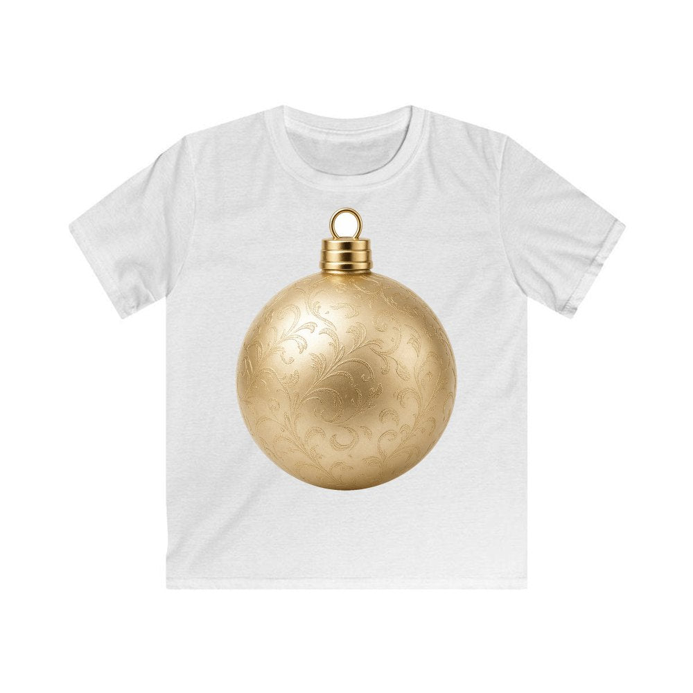 Champagne Gold Bauble personalised kids Christmas tee in white