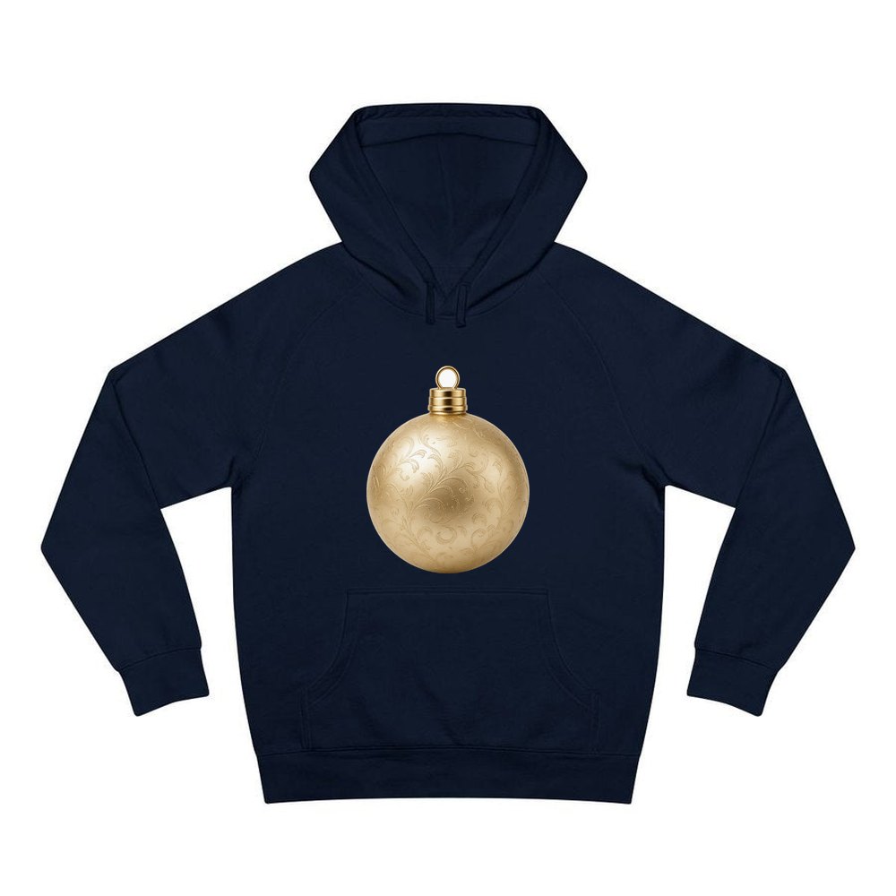Champagne Gold Bauble personalised Christmas hoodie in navy