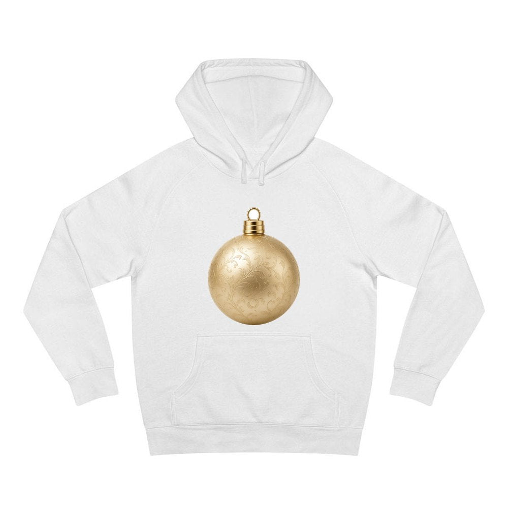 Champagne Gold Bauble personalised Christmas hoodie in white