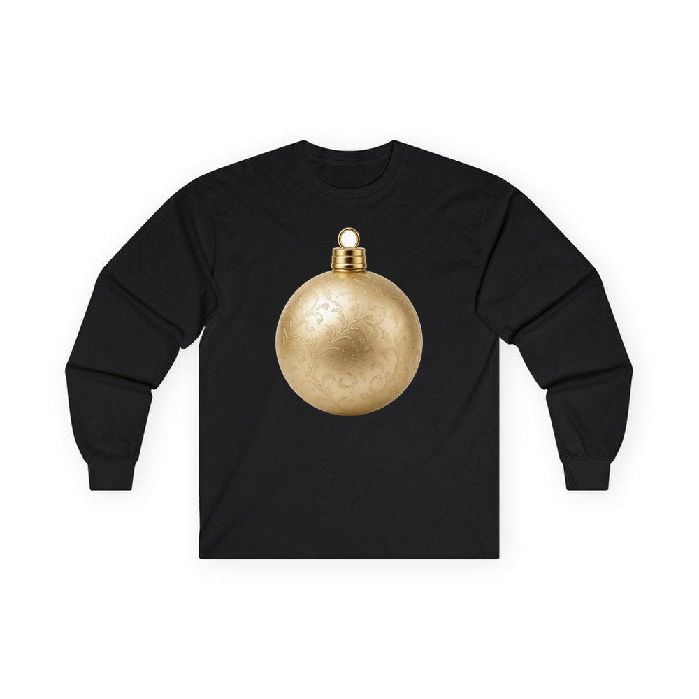 Champagne Gold Bauble personalised long sleeve Christmas T-shirt in black