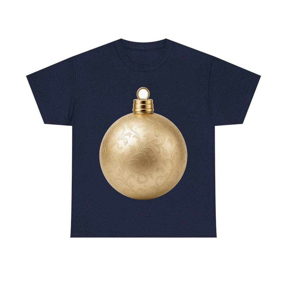 Champagne Gold Bauble personalised Christmas T-shirt in navy