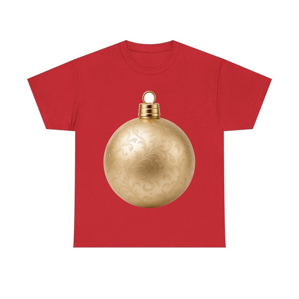 Champagne Gold Bauble personalised Christmas T-shirt in red