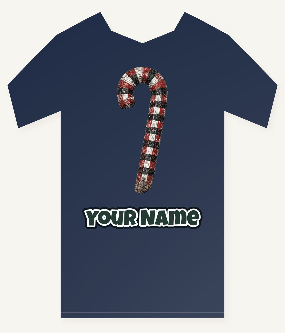 Check Painted Candy Cane Personalised Kids Tee and Baby Bodysuit