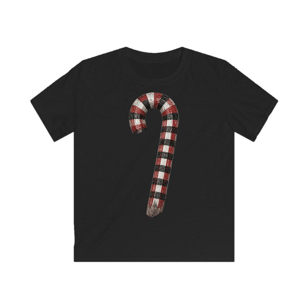 Check Painted Candy Cane personalised kids Christmas tee in black