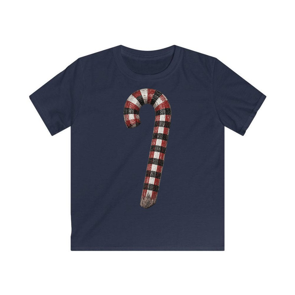 Check Painted Candy Cane personalised kids Christmas tee in navy