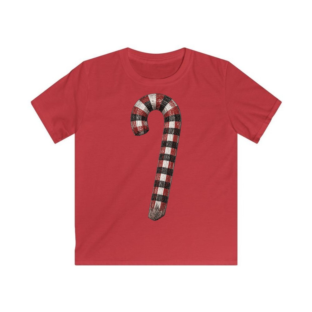 Check Painted Candy Cane personalised kids Christmas tee in red