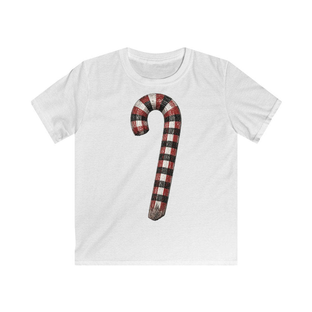 Check Painted Candy Cane personalised kids Christmas tee in white